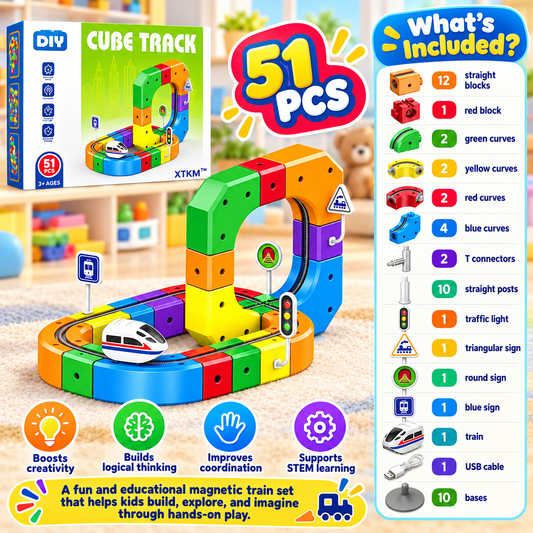 DIY Assembly Magic Track Train Building Block Multiple Shapes Kids STEM Educational Electronic Train Construction Tracks Toys