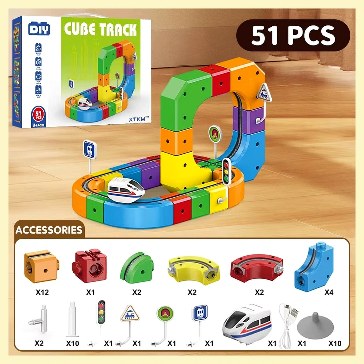 51-piece magnetic train track set