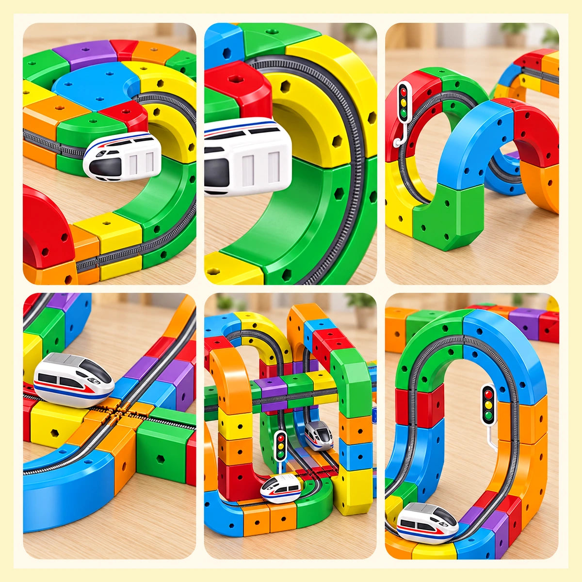 Colorful train track configurations