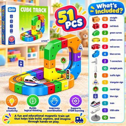 DIY Assembly Magic Track Train Building Block Multiple Shapes Kids STEM Educational Electronic Train Construction Tracks Toys